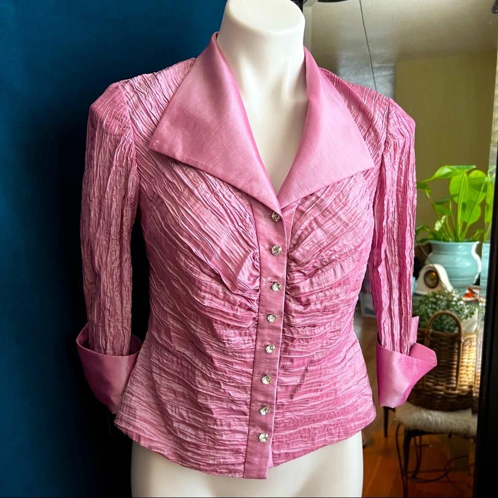 Pretty pink crinkle top rhinestone button